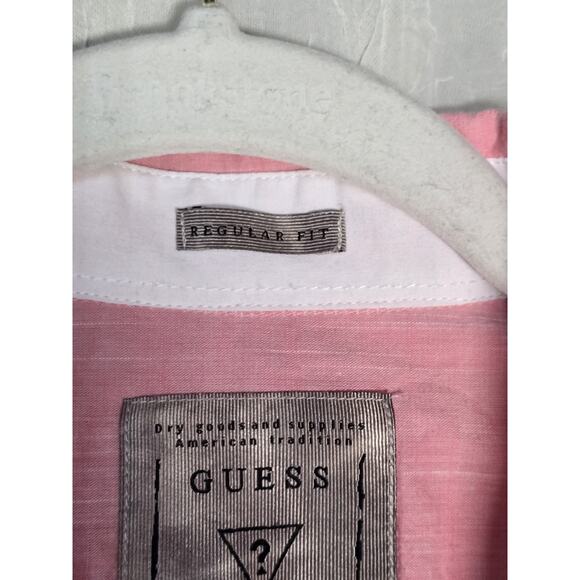 Guess Men's Large Popover, Logan Shirt Pink Regular Fit Button Up Cotton Preppy - Picture 4 of 9